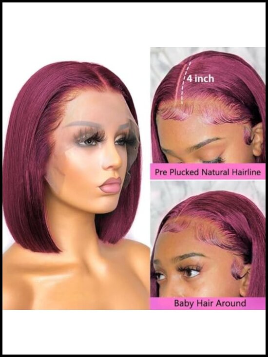99J Bob Wig Human Hair Straight HD Transparent Lace Front Wigs 13X4 Short Bob main image 4
